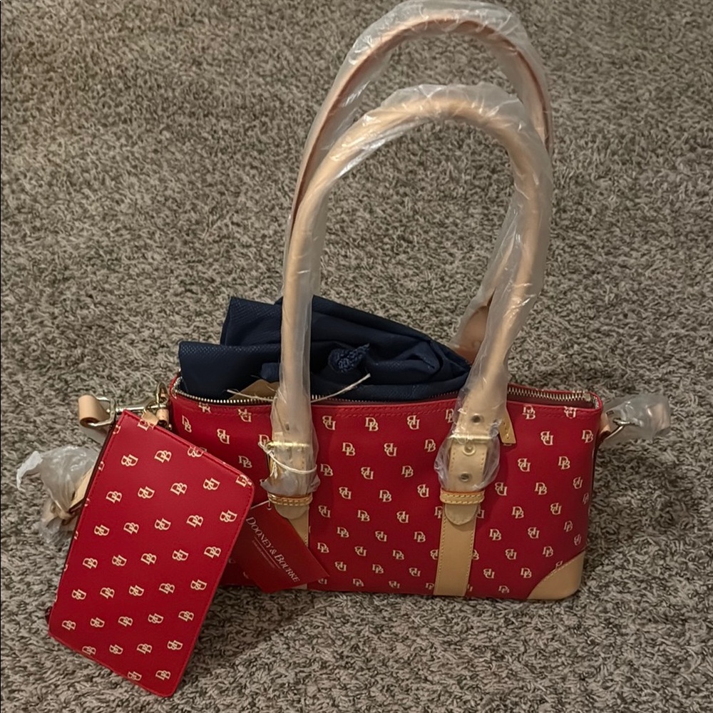 Dooney & Bourke Tan Satchel with Polka Dot Design